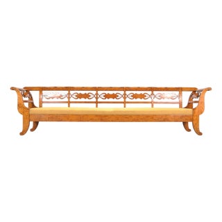Monumental Swedish Biedermeier Style Burl Hall Bench 11.5 Ft For Sale