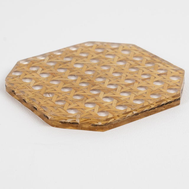 Brown Christian Dior Collection Lucite and Rattan Cocktail Coasters Set - 9 Pieces For Sale - Image 8 of 10