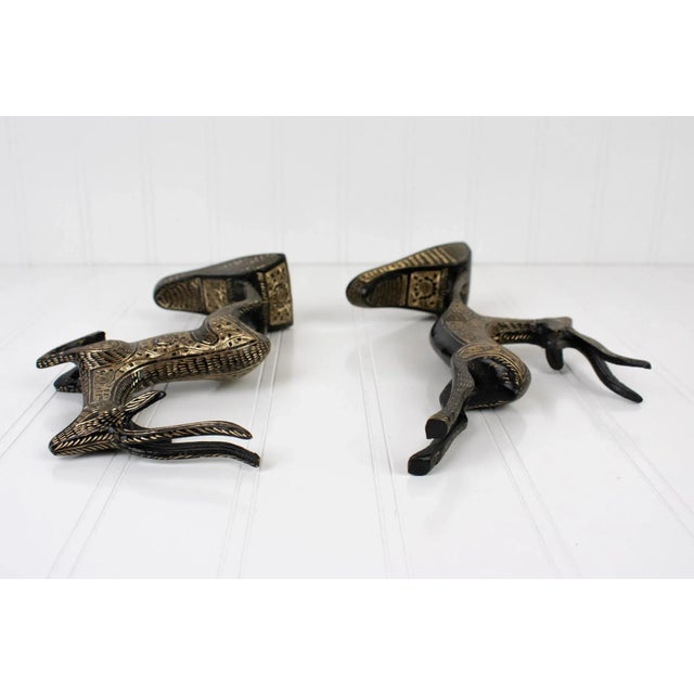 Mid-Century Hand-Engraved Black Enamel & Brass Gazelles – a Pair For Sale - Image 12 of 13