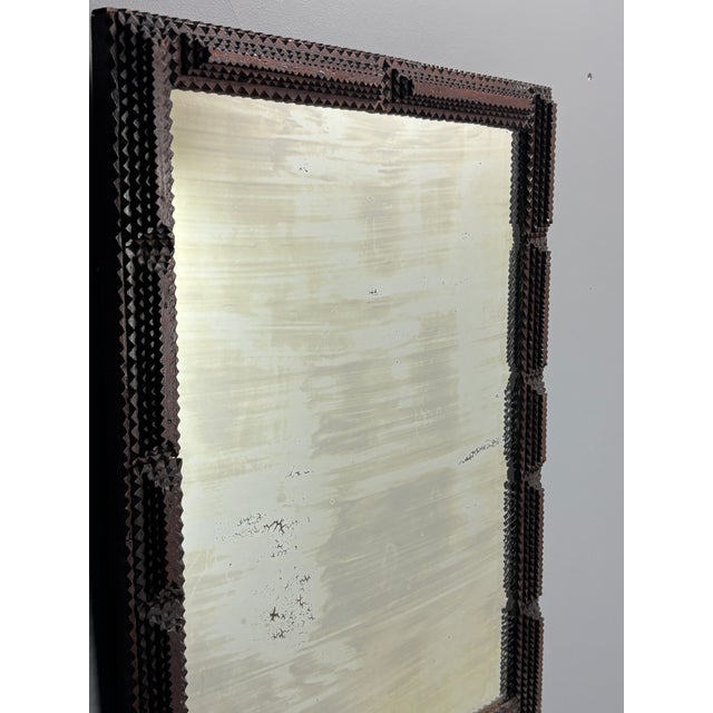 Brown Antique Tramp Art Folk Art Distressed Mirror, Belgian, 1890s For Sale - Image 8 of 13