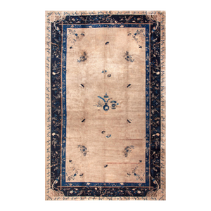 Extraordinary Floral Border on Beige Background Color Antique Chinese Peking Rug