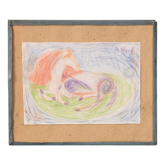Maurice Blond, Resting Horse, Coloured Pencil on Paper, 1973 For Sale