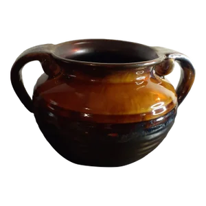 Vintage Art Studio Glazed Pottery Dual Handle Squat Vase