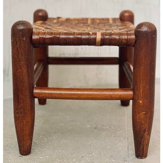 Rustic European Vintage Mid-Century Hand Woven Wood Foot Stool, Ottoman For Sale - Image 3 of 12