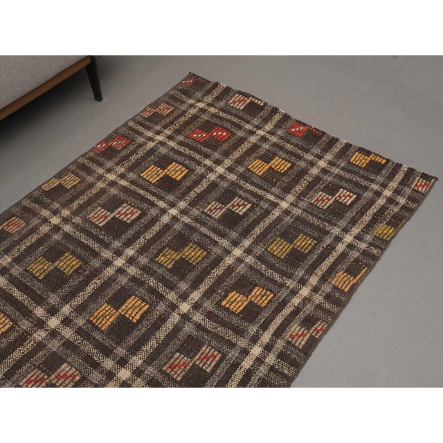 1970s Vintage Handmade Wool Cotton Brown Runner Rug For Sale - Image 4 of 11