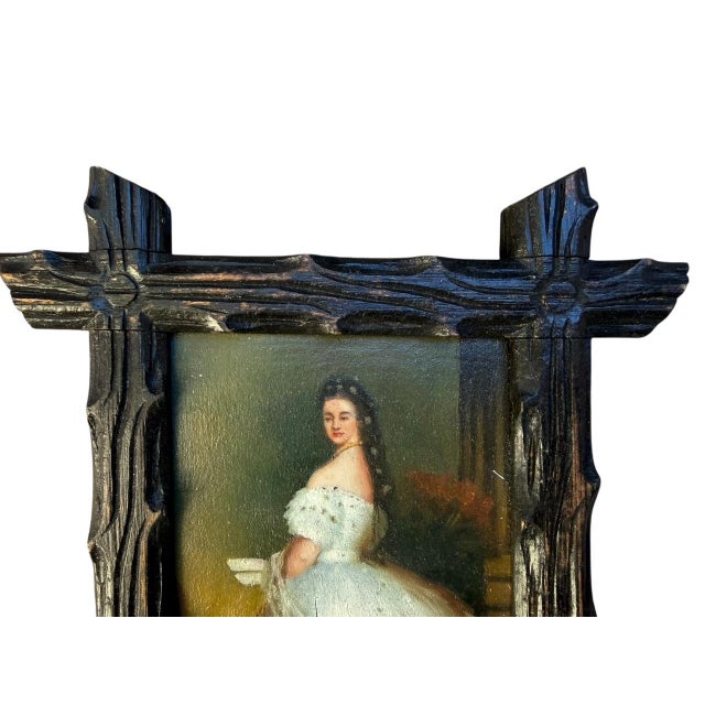 Nice little Black Forest frame found in Germany Has a painting inside: small crack in painting. See photos 9.5" x 7.25""...