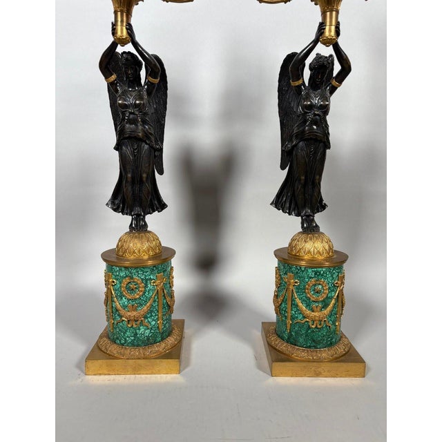 Traditional Pair of candelabra with winged Victories, attributed to Pierre-Philippe Thomire (1751-1843) For Sale - Image 3 of 7