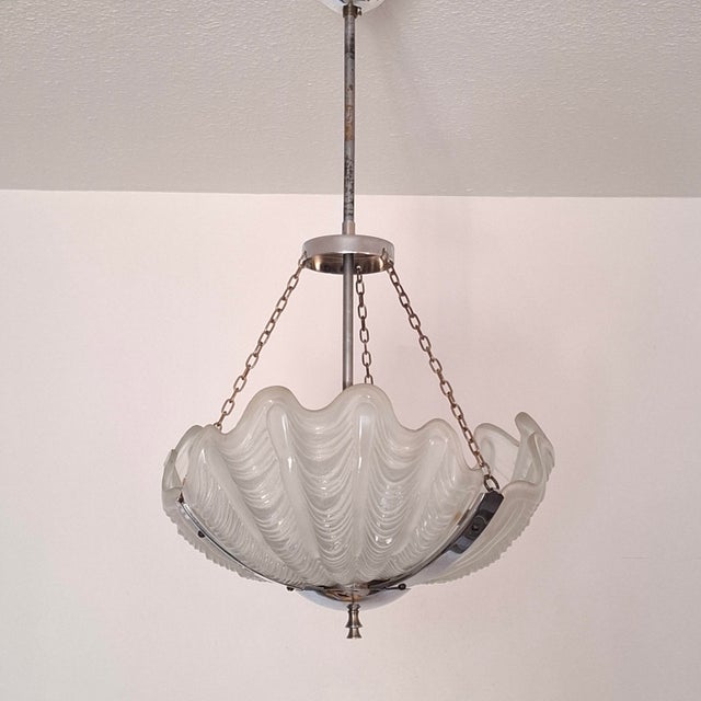 Art Deco Pendant Light with Shell-Shaped Glass Shade, 1930s For Sale - Image 9 of 17