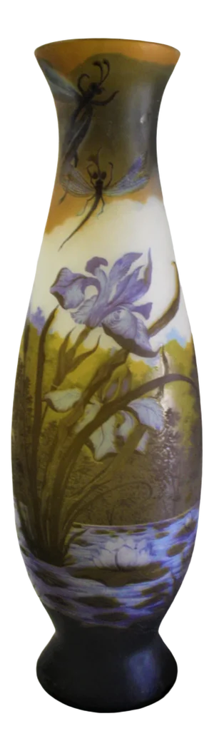 1990s Dragonflies Multi Colors Large Glass Art Vase After Galle'