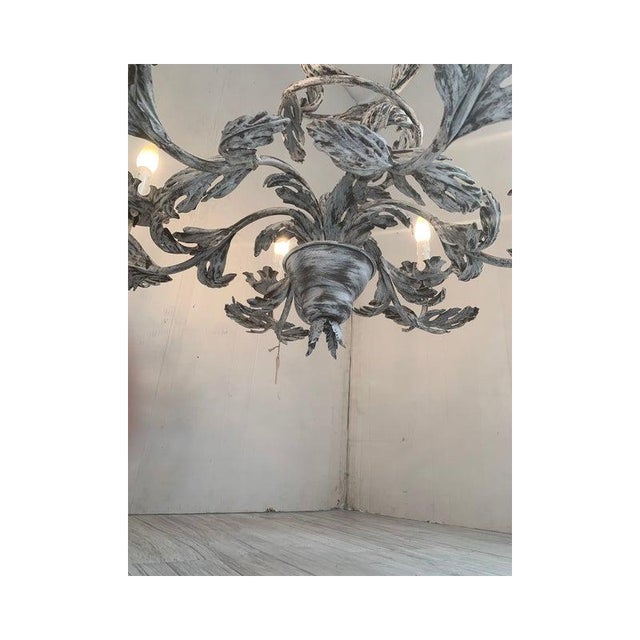 Silver Brunish-Clay Florentine Wrought Iron Leafs Chandelier by Simoeng For Sale - Image 8 of 14