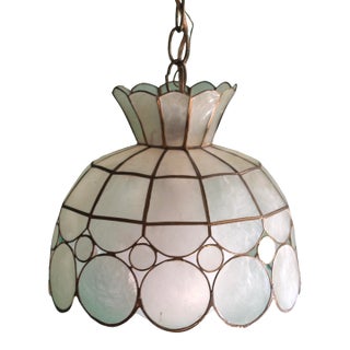 1970s Capiz Shell and Brass Pendant Light For Sale