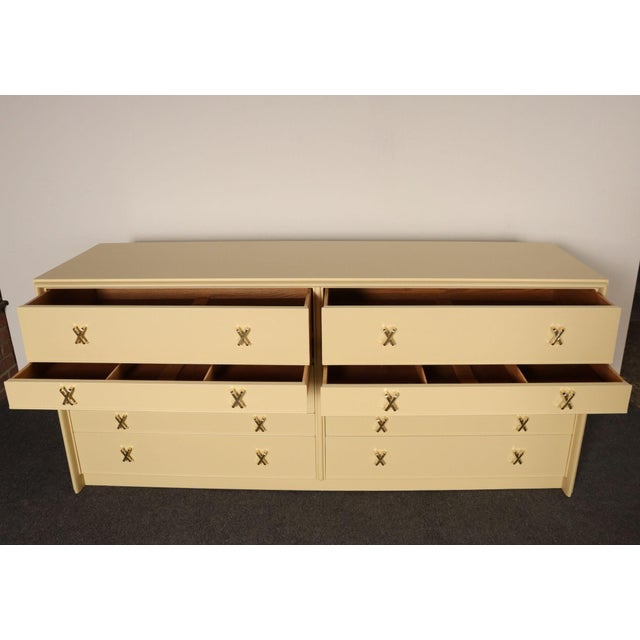 Vintage Ten Drawer Dresser Debonaire Cabinet With Brass X Pulls by Paul Frankl For Sale In New York - Image 6 of 18