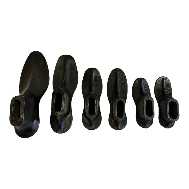 Vintage Cast Iron Shoe Molds – Set of 6 Industrial Cobbler Forms For Sale