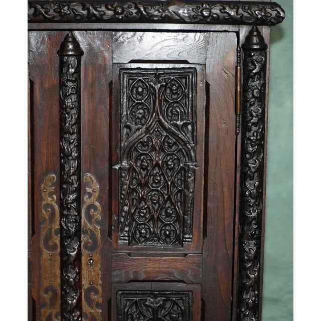 19th Century French Gothic Revival Carved Oak Cabinet For Sale - Image 3 of 18