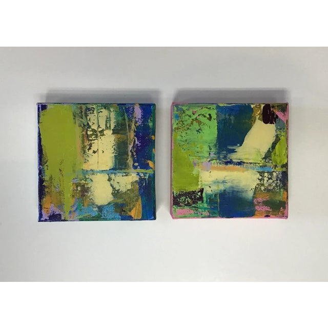 Both are acrylic on 6" by 1.5" by 6” Canvas Panel. Artist signed on the back side with S. Stilgenbauer (CA Artist Stephen...