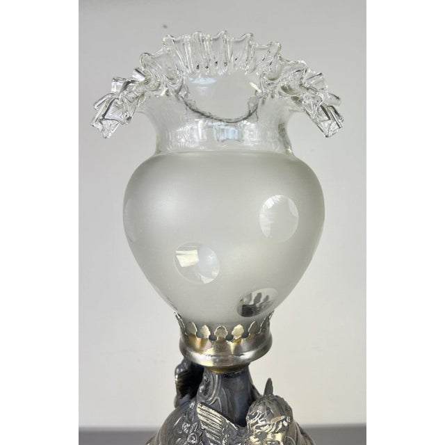 Antique Pewter Angel Lamp with Pleated Glass For Sale - Image 15 of 18
