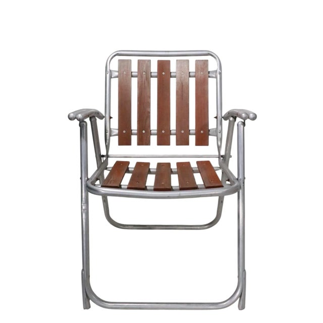 Pr. Vintage Aluminum and Wood Folding Lawn Chairs C 1960/70's For Sale - Image 10 of 11