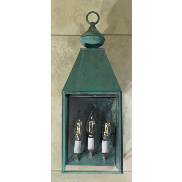 Single Solid Brass Vintage Wall Lantern 21”h X 7”.5w X 8”d For Sale In Miami - Image 6 of 14