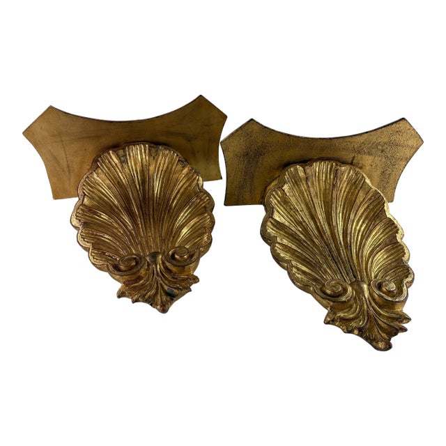 Mid-Century Vintage Italian Hand Carved Shell Wall Brackets For Sale