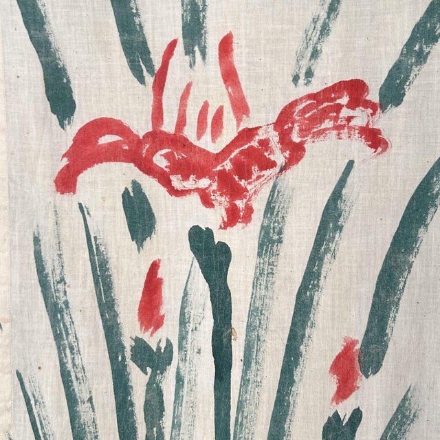 1950s Shōwa Era Wall Decoration with Hand-Painted Iris, Japan, 1950s For Sale - Image 5 of 10