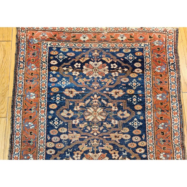 Antique Farahan Sarouk Runner, Hand-Knotted Wool, All-Over Geometric Pattern, Navy & Rust, 4x10 For Sale - Image 9 of 16