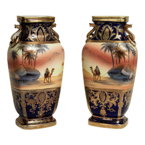 Antique Pair of Noritake Komaru Orientalist Vases