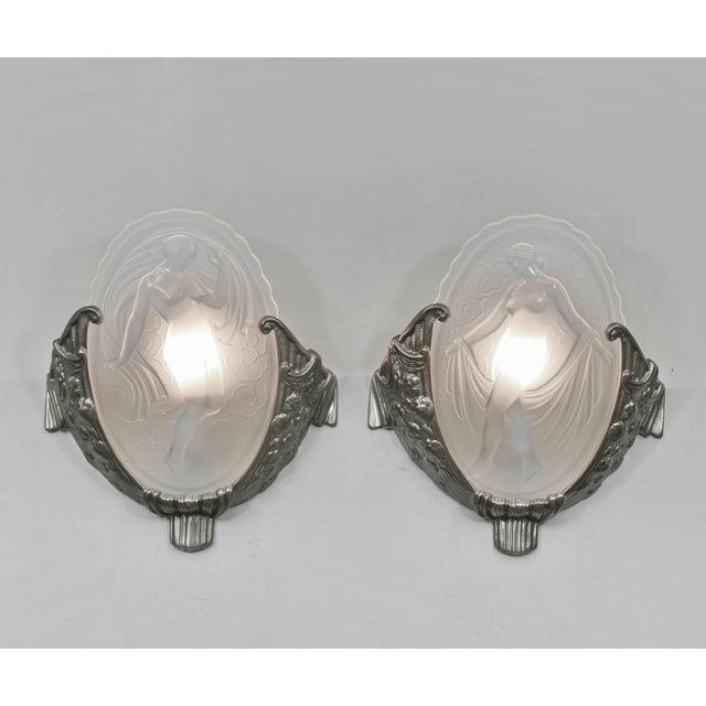 Metal A Pair of French Art Deco Wall Sconces by Cherrier & Muller Freres 1930 France For Sale - Image 7 of 12