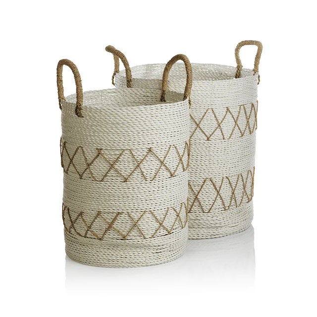 Charming form meets handy function in our Sabatino baskets, handwoven of agel in white finish with x-cross design with...