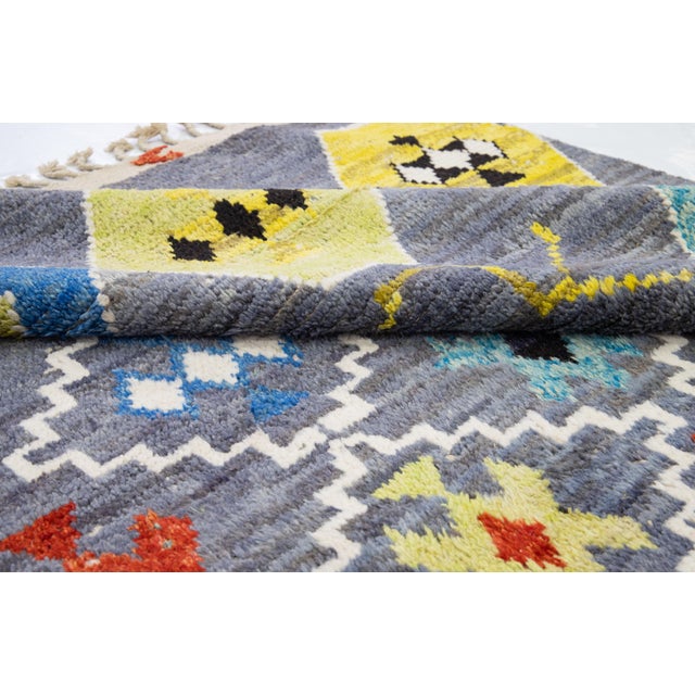 Contemporary Contemporary Moroccan Style Handmade Gray Wool Rug With Tribal Pattern For Sale - Image 3 of 14