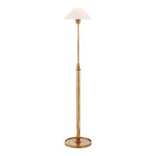 J. Randall Powers by Visual Comfort Signature Hargett Floor Lamp in Hand-Rubbed Antique Brass with Linen Shade For Sale