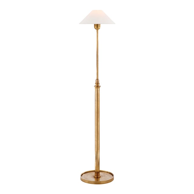 J. Randall Powers by Visual Comfort Signature Hargett Floor Lamp in Hand-Rubbed Antique Brass with Linen Shade For Sale