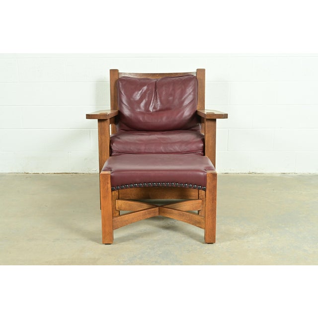1990s Stickley Mission Oak Arts & Crafts Eastwood Lounge Chair With Ottoman For Sale - Image 5 of 16
