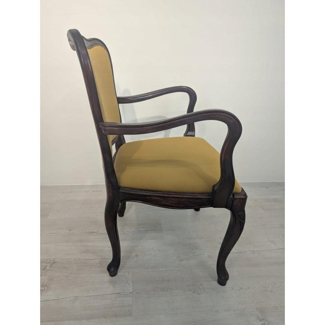 Wood Louis Mustard Colored Armchair in Walnut For Sale - Image 7 of 8