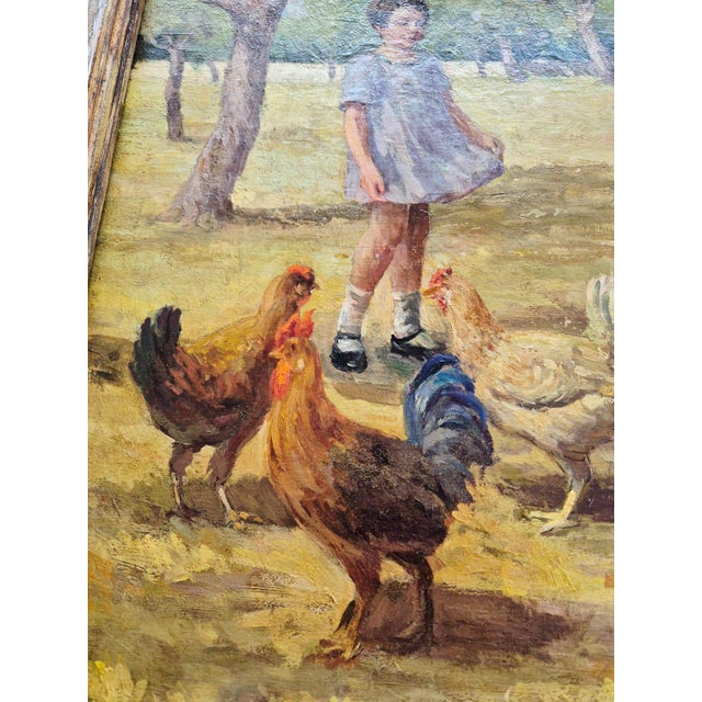 Lo Presti, Children with Chickens, 1920s, Oil Painting on Canvas, Framed For Sale - Image 12 of 15