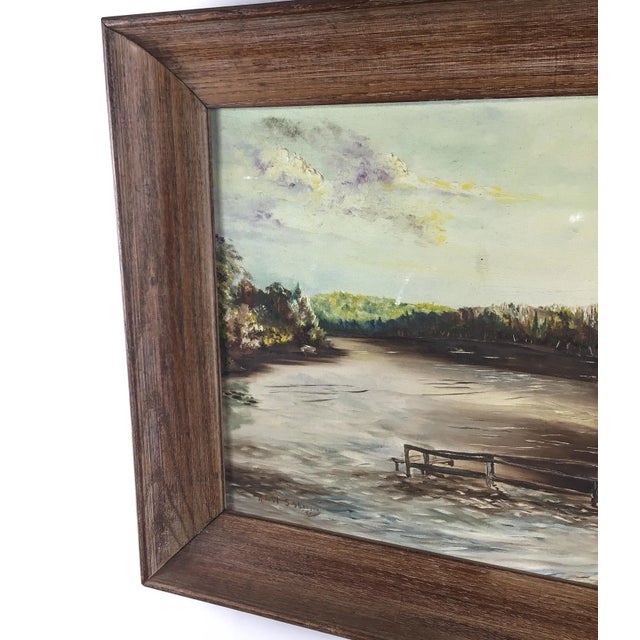 Mid-Century Modern 1951 MCM Oak Frame Oil Painting For Sale - Image 3 of 13
