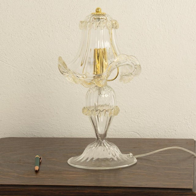 Murano Glass Table Lamps in Crystal Color Line Straight & Gold Leaf, Italy, 2000s, Set of 2 For Sale - Image 7 of 17