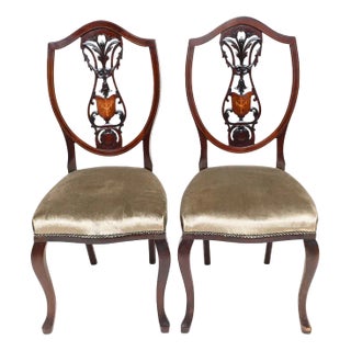 Set of Edwardian Dining Chairs in Mahogany Inlay, 1890s For Sale