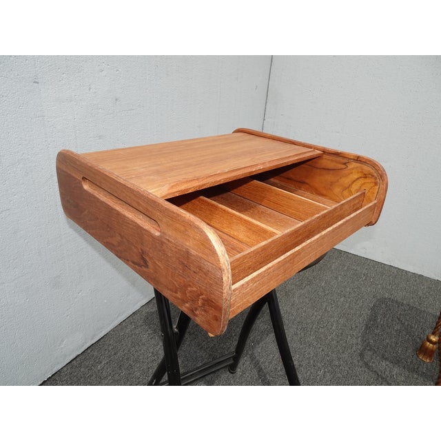 Vintage Mid Century Modern Table Top Filing W Tambour Sliding