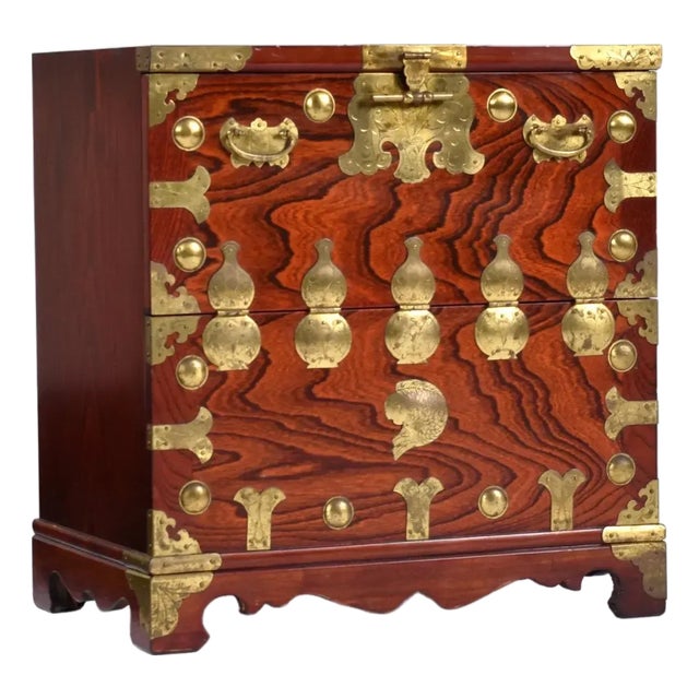 Vintage Asian Chinoiserie Rosewood Tansu Chest Nightstand or End Table Brass Hardware For Sale