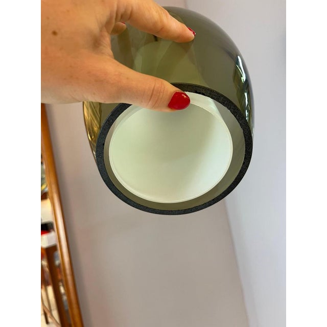 Pendant Lamp with Smoked Glass Shade and Opal Glass Insert and Teak Applications For Sale - Image 10 of 11