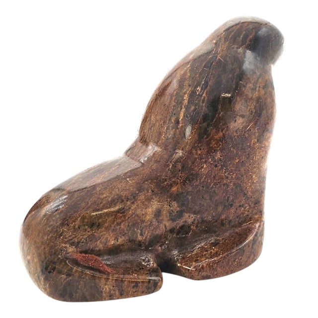 Inuit Hand-Carved Granite Seal Sculpture – Signed Eskimo Folk Art From Alaska For Sale - Image 10 of 12