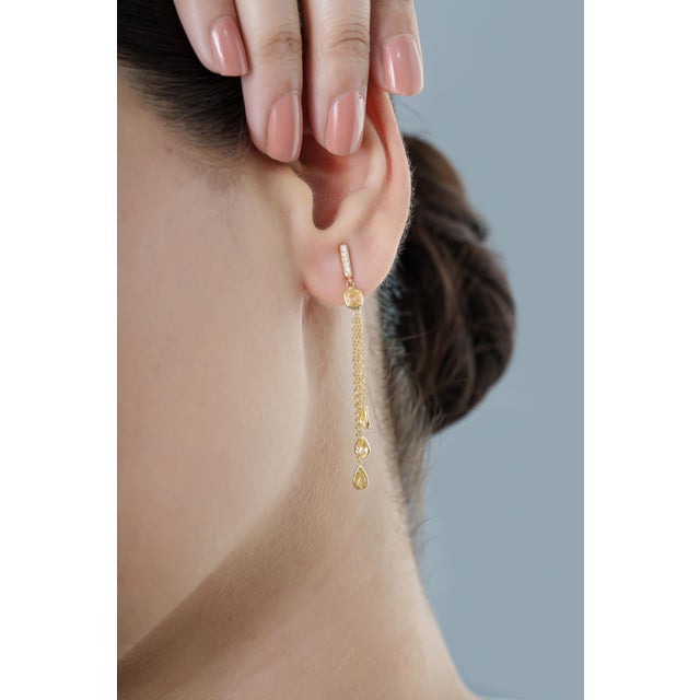 Not Yet Made - Made To Order 1.92Ct Yellow Sapphire & Diamond Chain Drop Earrings in 14k Yellow Gold- 2 Pieces For Sale - Image 5 of 13
