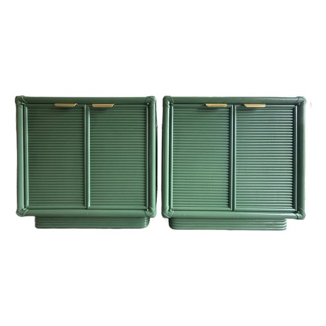 Pair of Green 1970's Campaign Style Nightstands For Sale