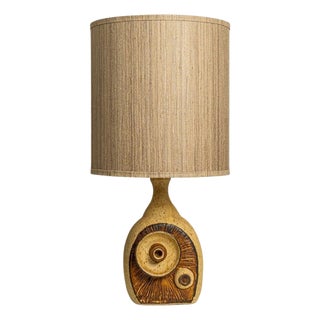Ceramic Table Lamp with Custom Silk Lampshade attributed to Rene Houben, 1960s For Sale