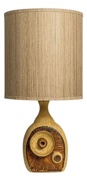 Ceramic Table Lamp with Custom Silk Lampshade attributed to Rene Houben, 1960s
