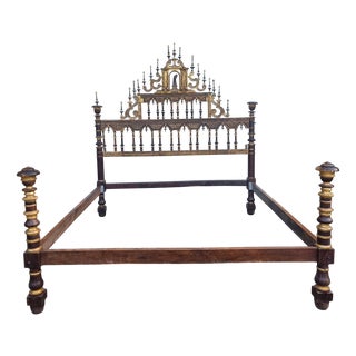 Antique Walnut Bed with Gilding, 1650 For Sale