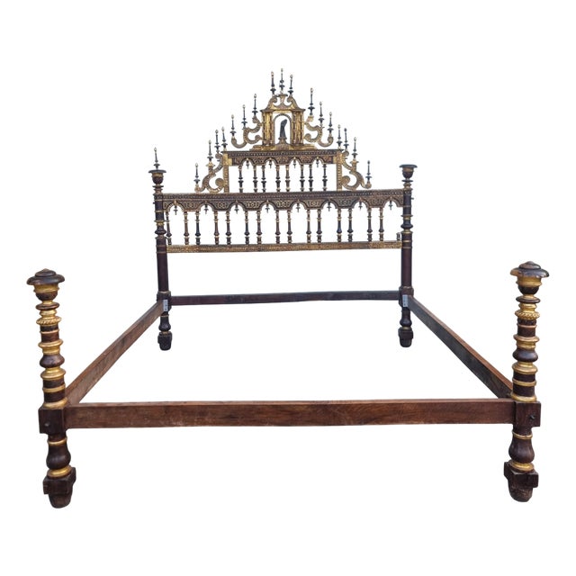 Antique Walnut Bed with Gilding, 1650 For Sale