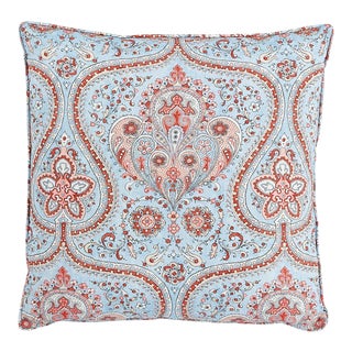 Schumacher Paisley Court 20" Pillow in Sky & Rose For Sale