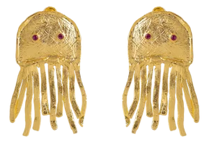 Mystic Ruby-Eyed Jellyfish Gold Earrings, A Pair