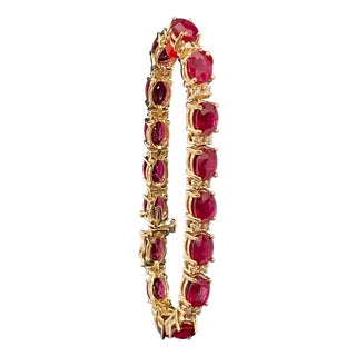 24 Carat Ruby & 1 Carat Diamond Affordable Tennis Bracelet 14 Karat Yellow Gold For Sale